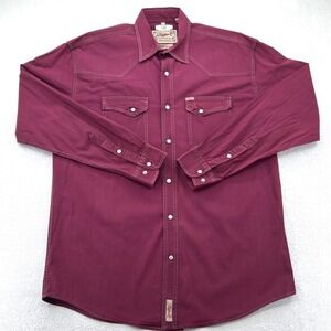 Rafter C Mens Western Snap Shirt Large Burgundy ProFlex45 Cowboy Long Sleeve